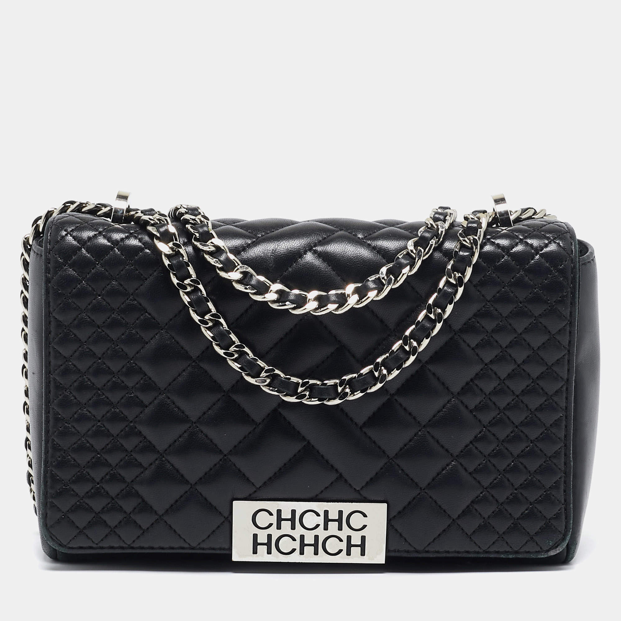 Pre Owned Carolina Herrera Black Quilted Leather Bimba Flap Shoulder Bag