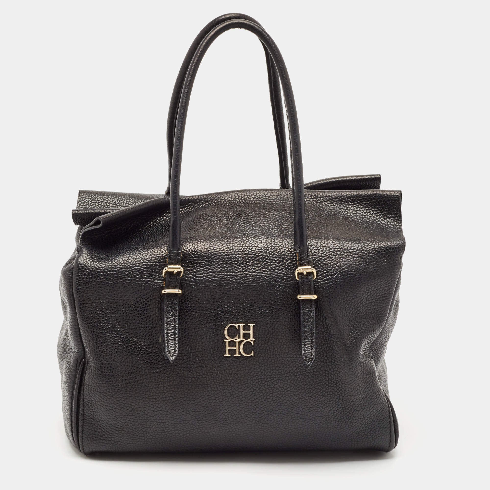 Carolina Herrera Black Leather Flap Satchel