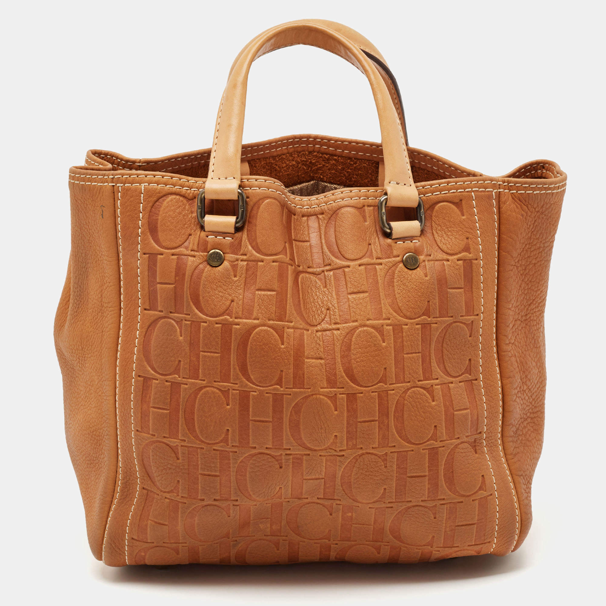 مملوكة مسبقًا Carolina Herrera Brown Monogram Embossed Leather Andy Tote