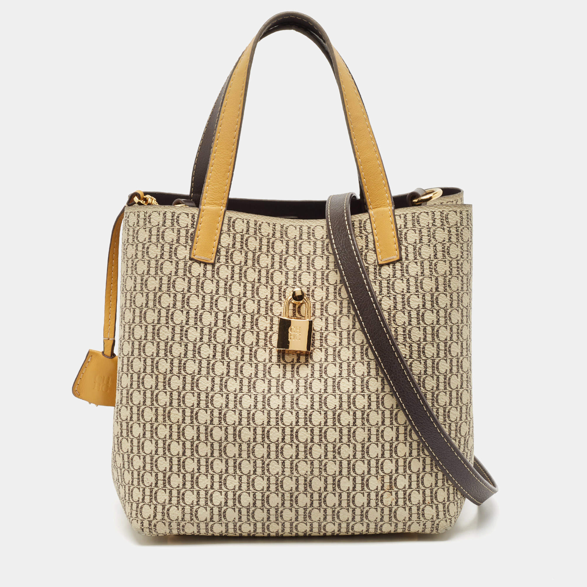 Carolina Herrera Tricolor Monogram Coated Canvas and Leather Small Matryoshka Locked Tote