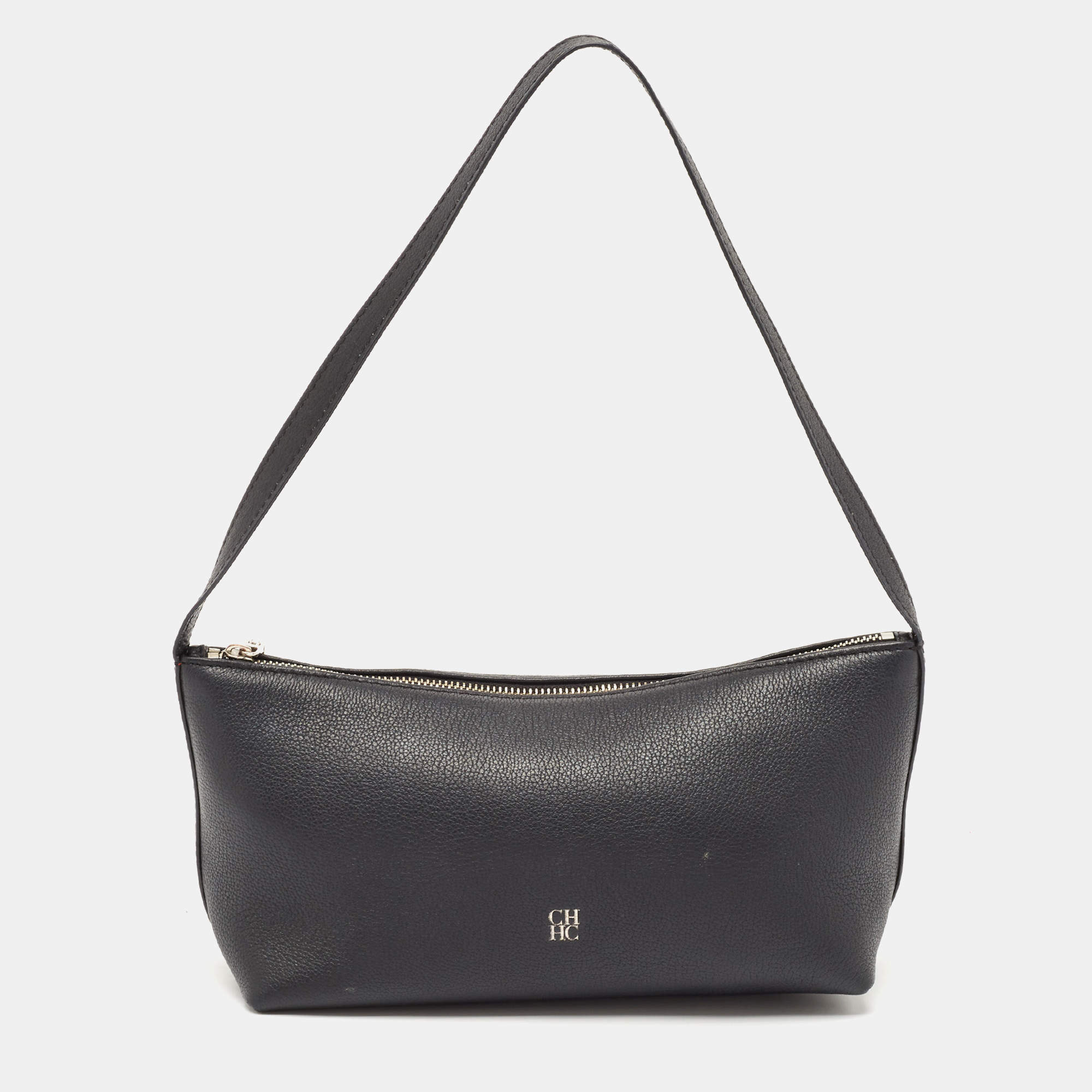 Carolina Herrera Black Leather Pochette Bag