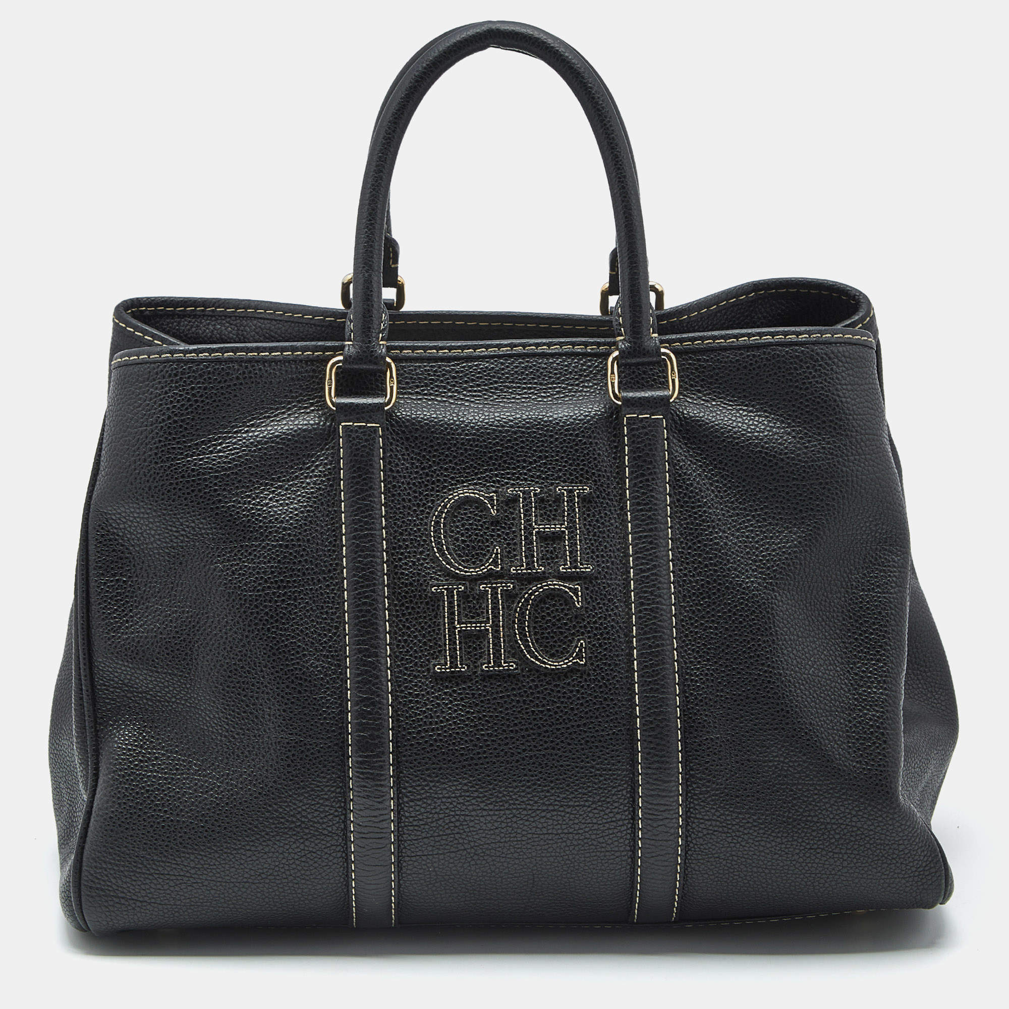 Pre Owned Carolina Herrera Black Leather Large Matteo Tote