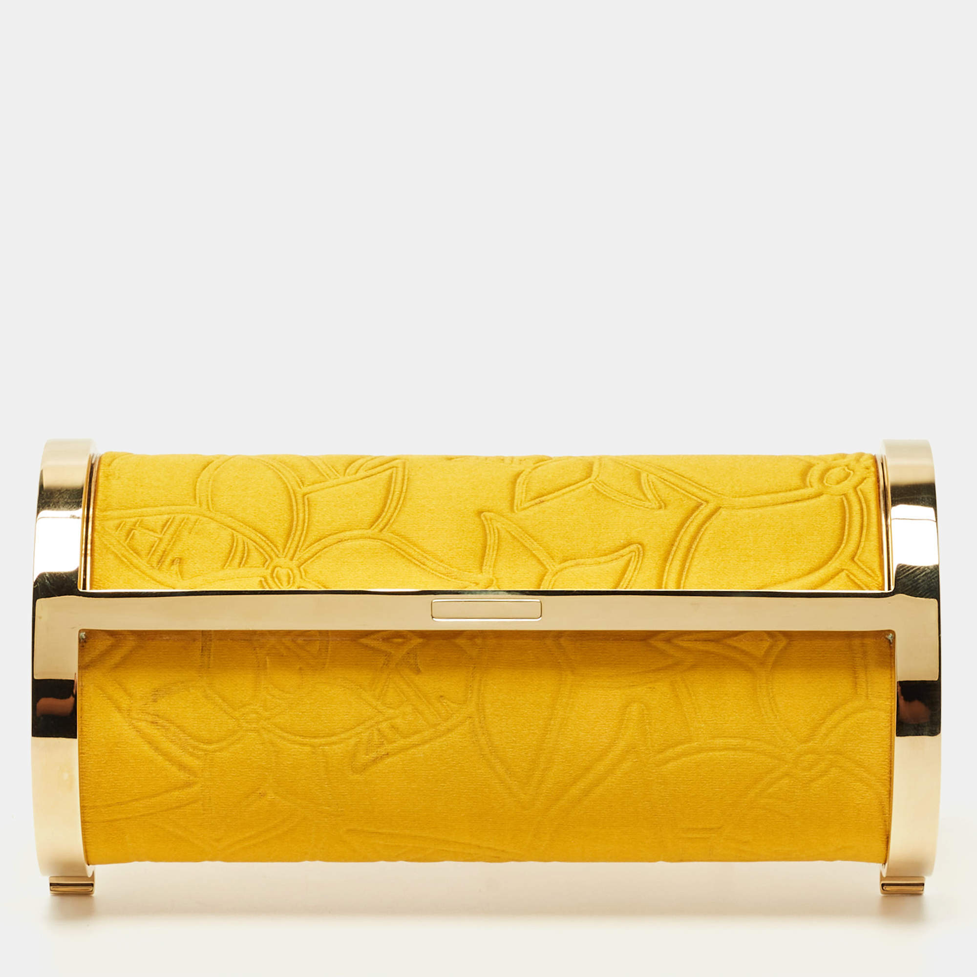Pre Owned Carolina Herrera Mustard Satin Insignia Metropolitan Clutch