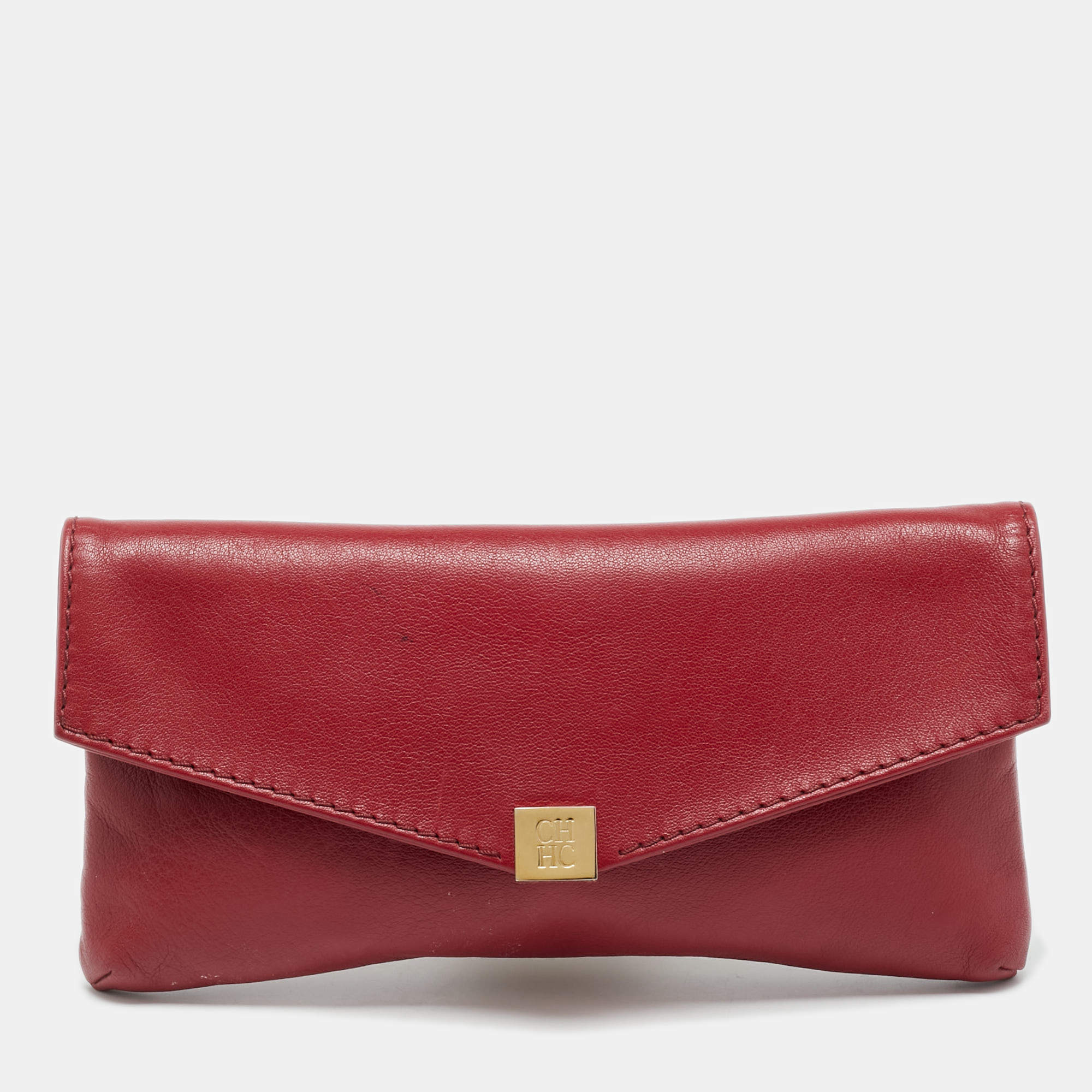 Pre Owned Carolina Herrera Red Leather Envelope Clutch
