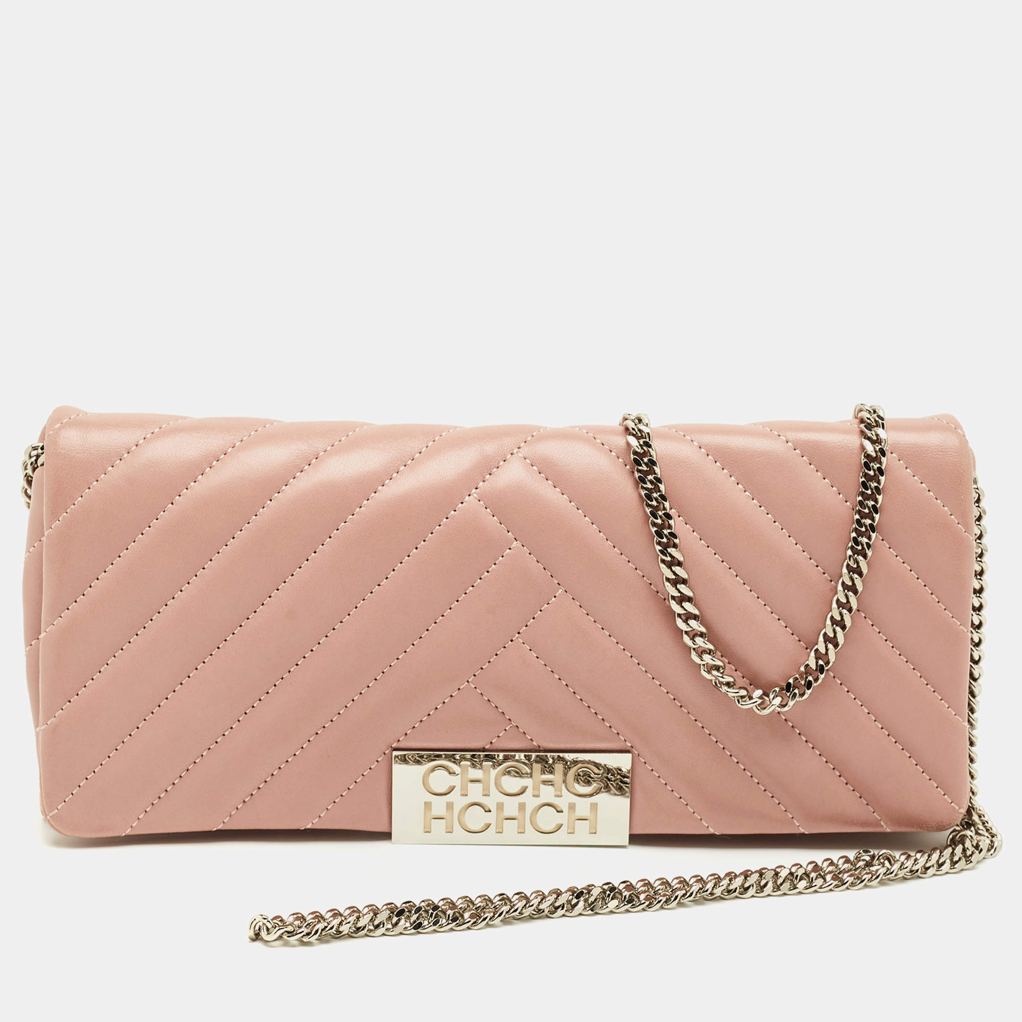 Pre Owned Carolina Herrera Pink Quilted Leather Bimba Chain Clutch