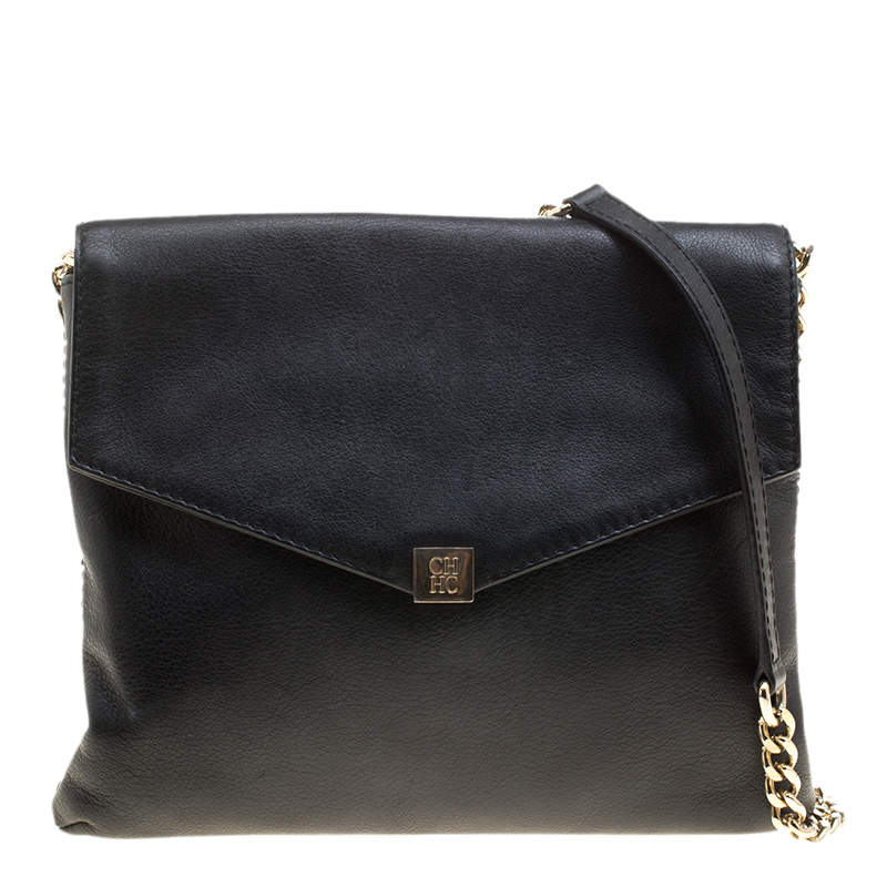 Carolina Herrera Black Leather Envelope Shoulder Bag Carolina Herrera ...
