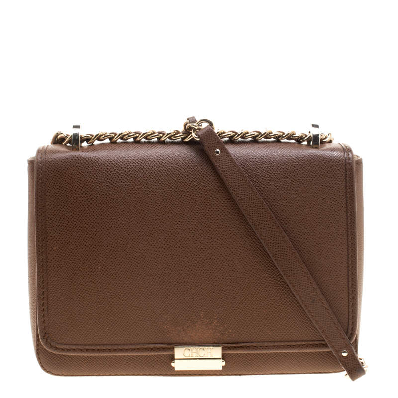 Pre Owned Carolina Herrera Brown Leather Shoulder Bag