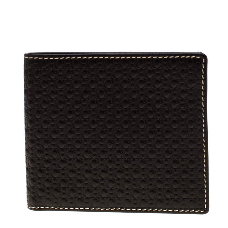 Pre Owned Carolina Herrera Black Monogram Leather Bifold Wallet