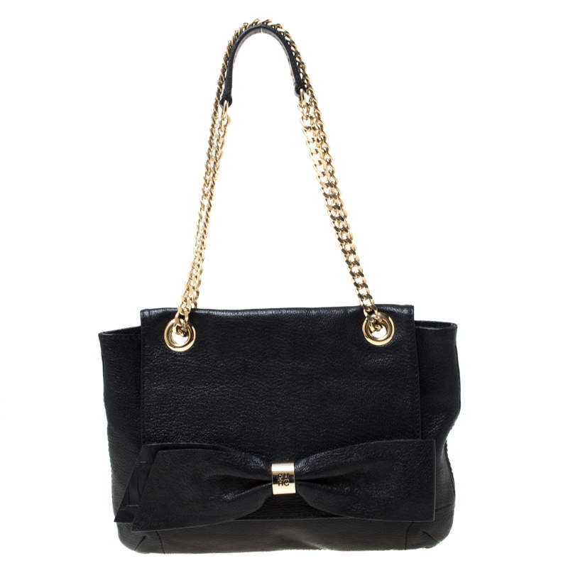 Carolina Herrera Black Leather Audrey Shoulder Bag