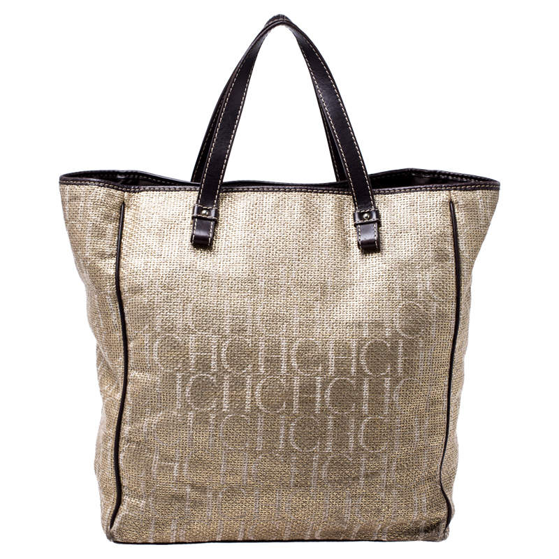 مملوكة مسبقًا حقيبة يد كارولينا هيريرا تويد و جلد ذهبي و بني