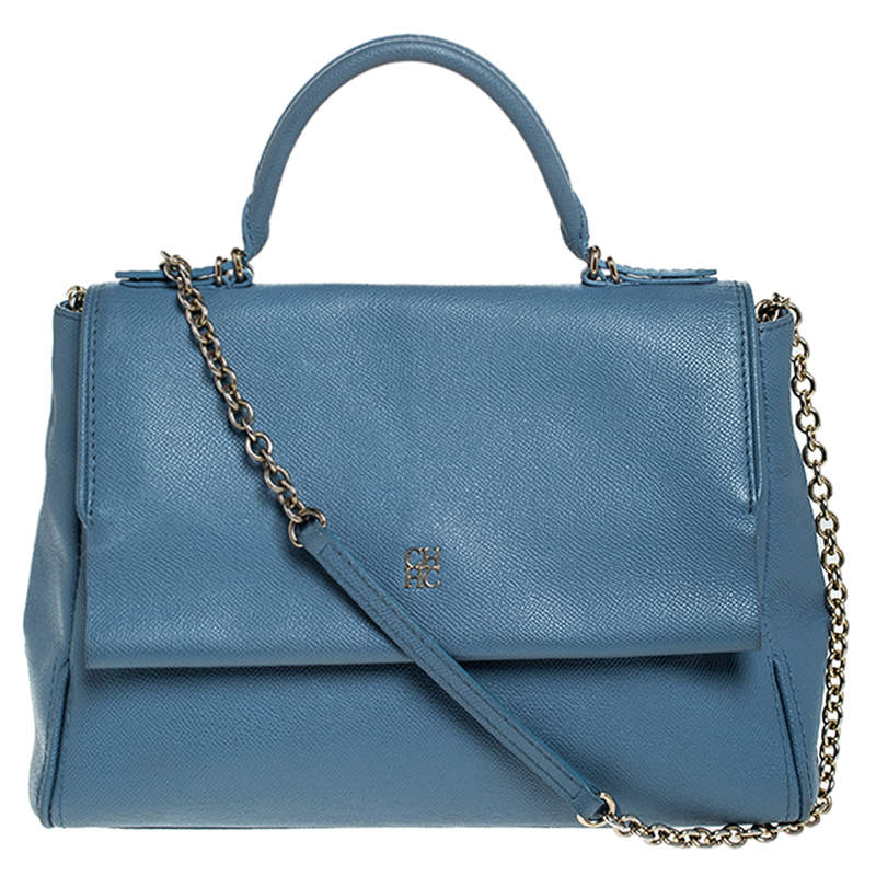  Carolina Herrera Blue Leather Minuetto Flap top Handle Bag