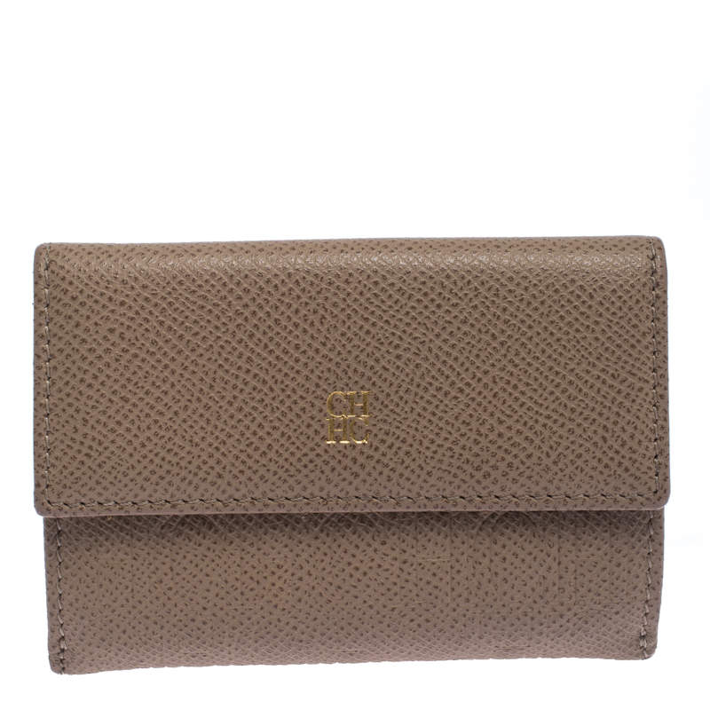 Carolina Herrera Beige Monogram Embossed Leather French Flap Wallet ...