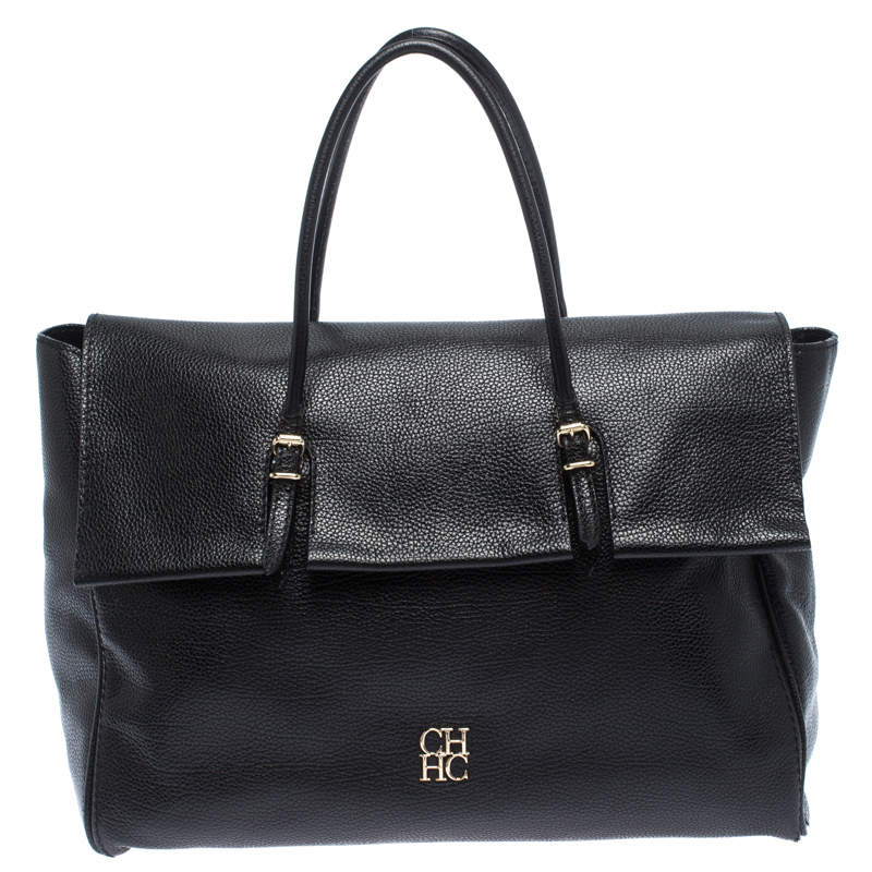 Carolina Herrera Black Leather Tempo Collection Adagio Tote