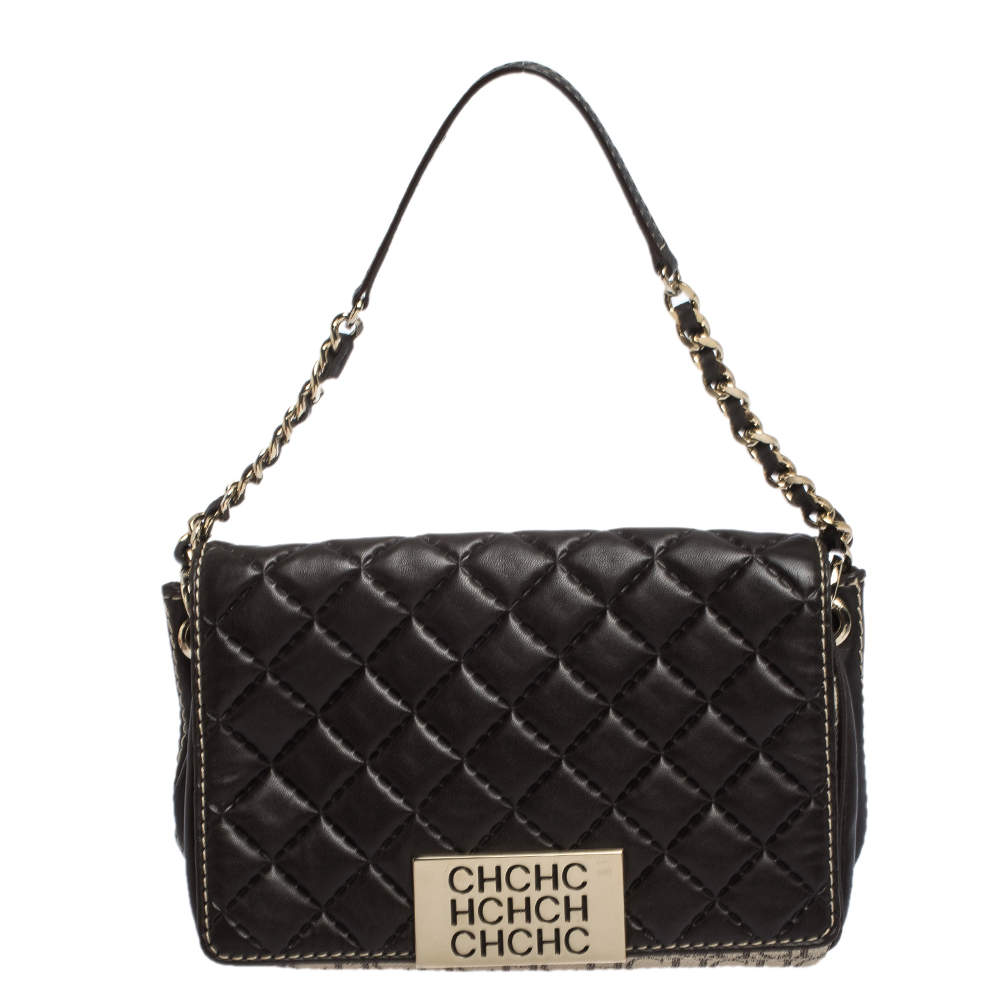 Carolina Herrera Dark Brown Quilted and Monogram Canvas and Leather ...