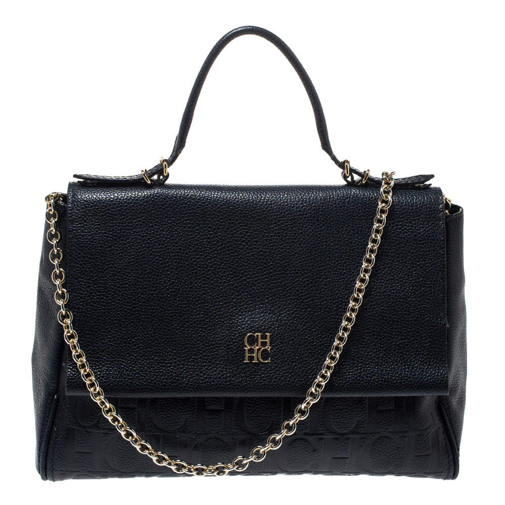 Pre Owned حقيبة كارولينا هيريرا مونيه جلد كحلية 