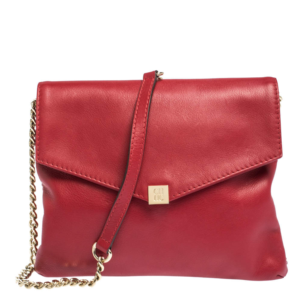 Carolina Herrera Red Leather Envelope Flap Shoulder Bag Carolina ...