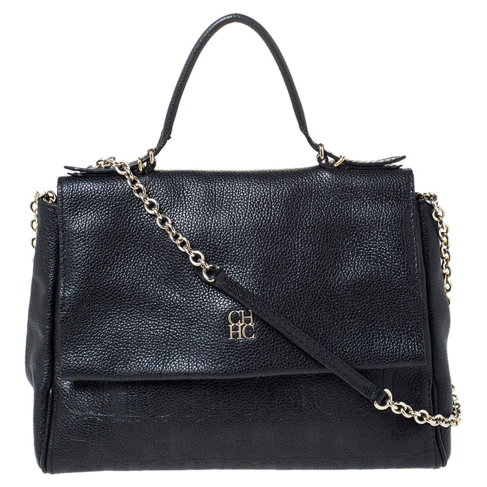 Pre Owned حقيبة كارولينا هيريرا مينوتو جلد أسود