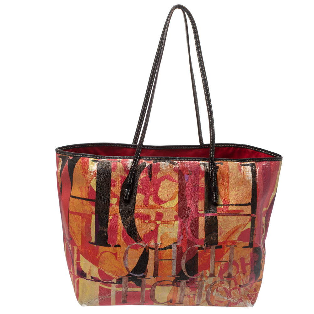 Pre Owned Carolina Herrera Multicolor Printed Coated Canvas and Leather Shopper Tote