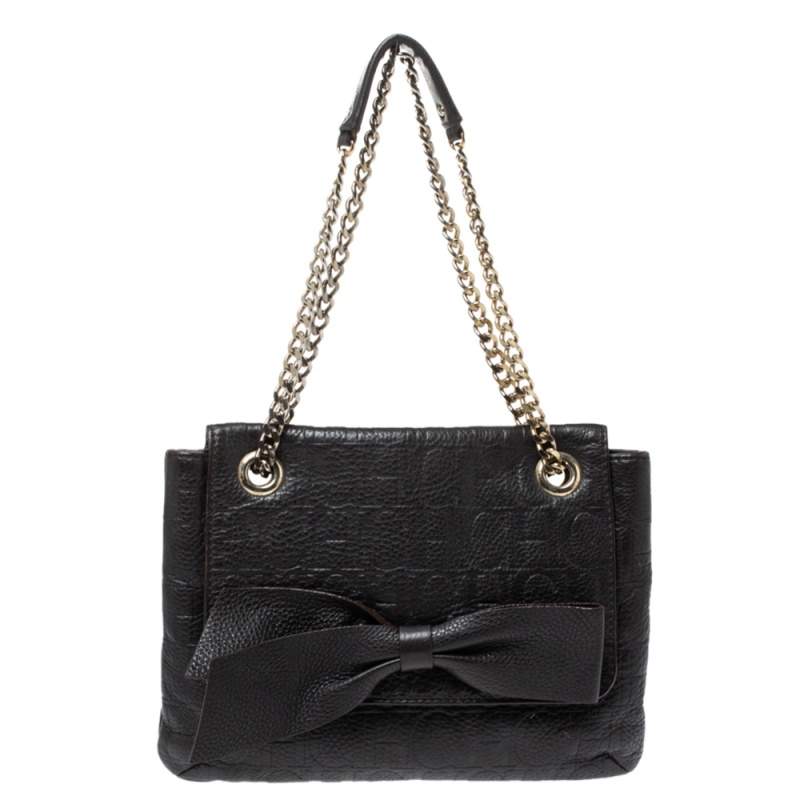 Pre Owned Carolina Herrera Dark Brown Leather Audrey Shoulder Bag