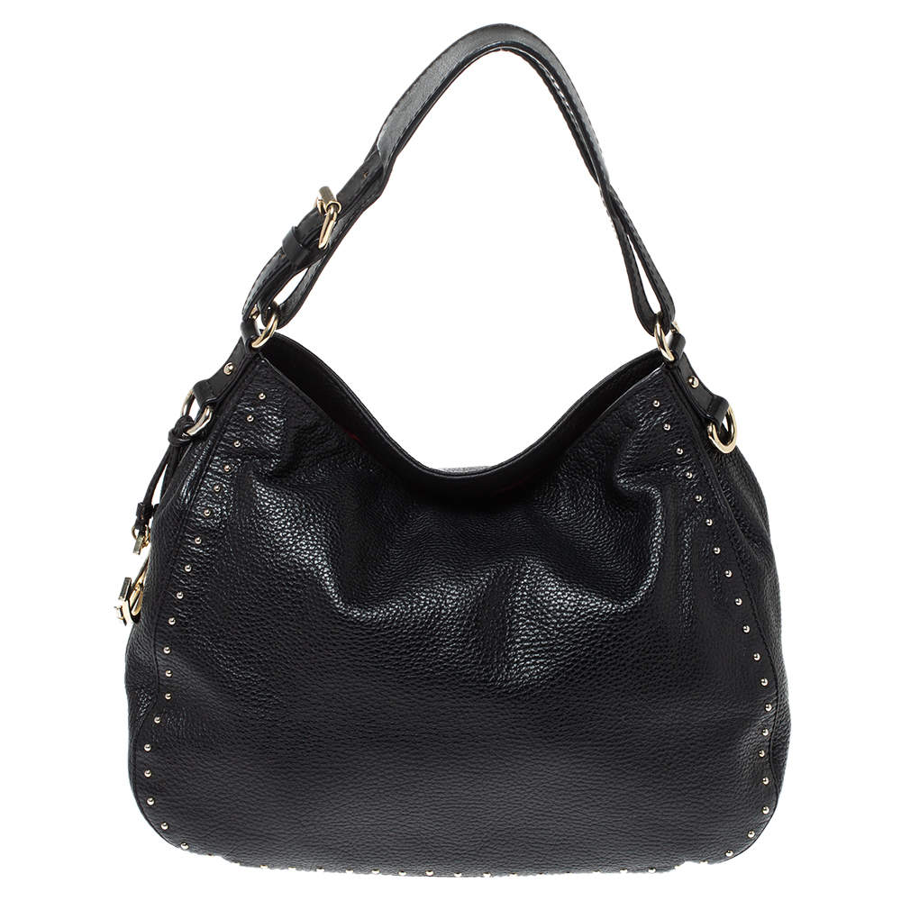 Pre Owned Carolina Herrera Black Leather Studded Hobo