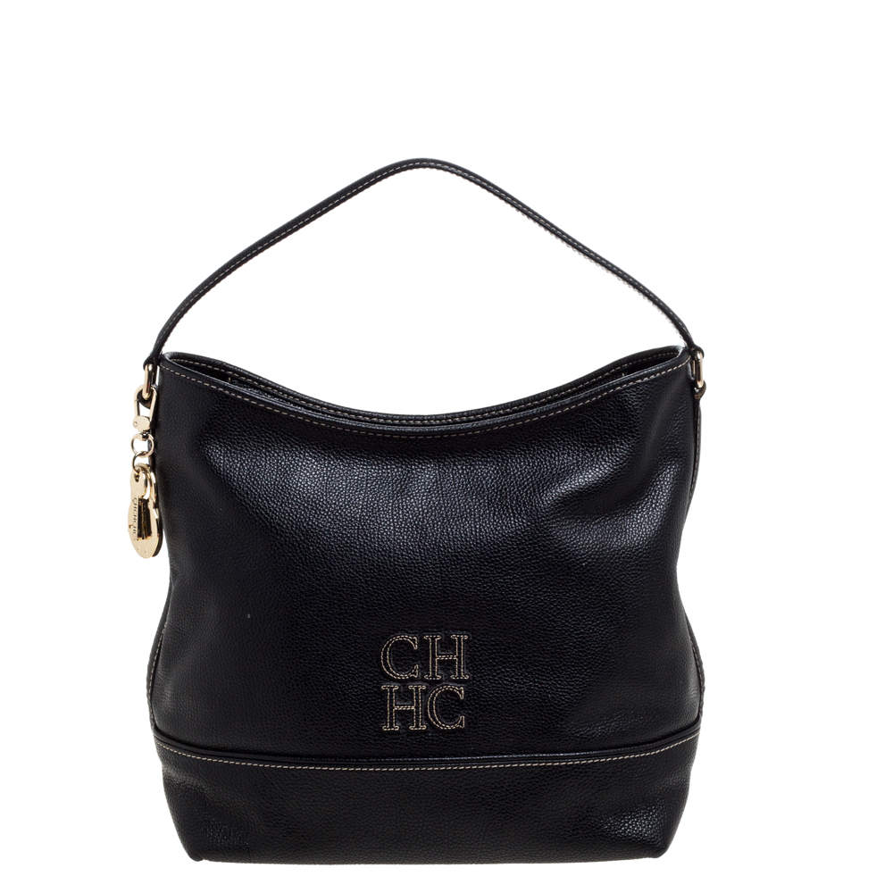 Pre Owned Carolina Herrera Black Leather Hobo