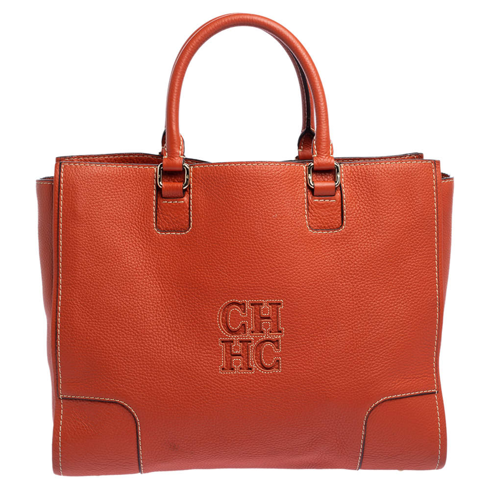 Carolina Herrera Orange Leather Shopper Tote