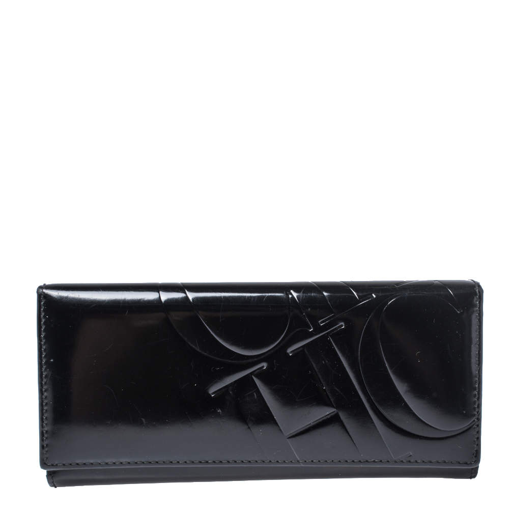 Pre Owned Carolina Herrera Black Patent Leather Continental Wallet