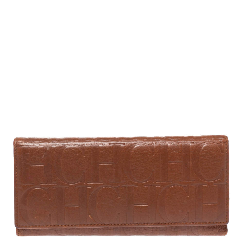 Pre Owned Carolina Herrera Brown Monogram Leather Continental Wallet