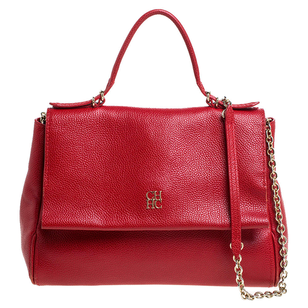 Pre Owned Carolina Herrera Red Leather Minueto Flap Bag