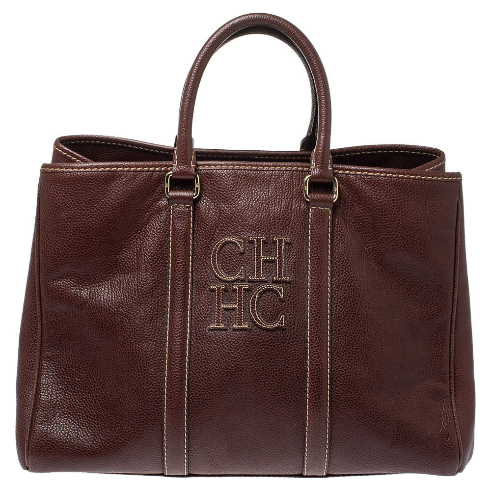 Pre Owned Carolina Herrera Dark Brown Leather Matteo Tote