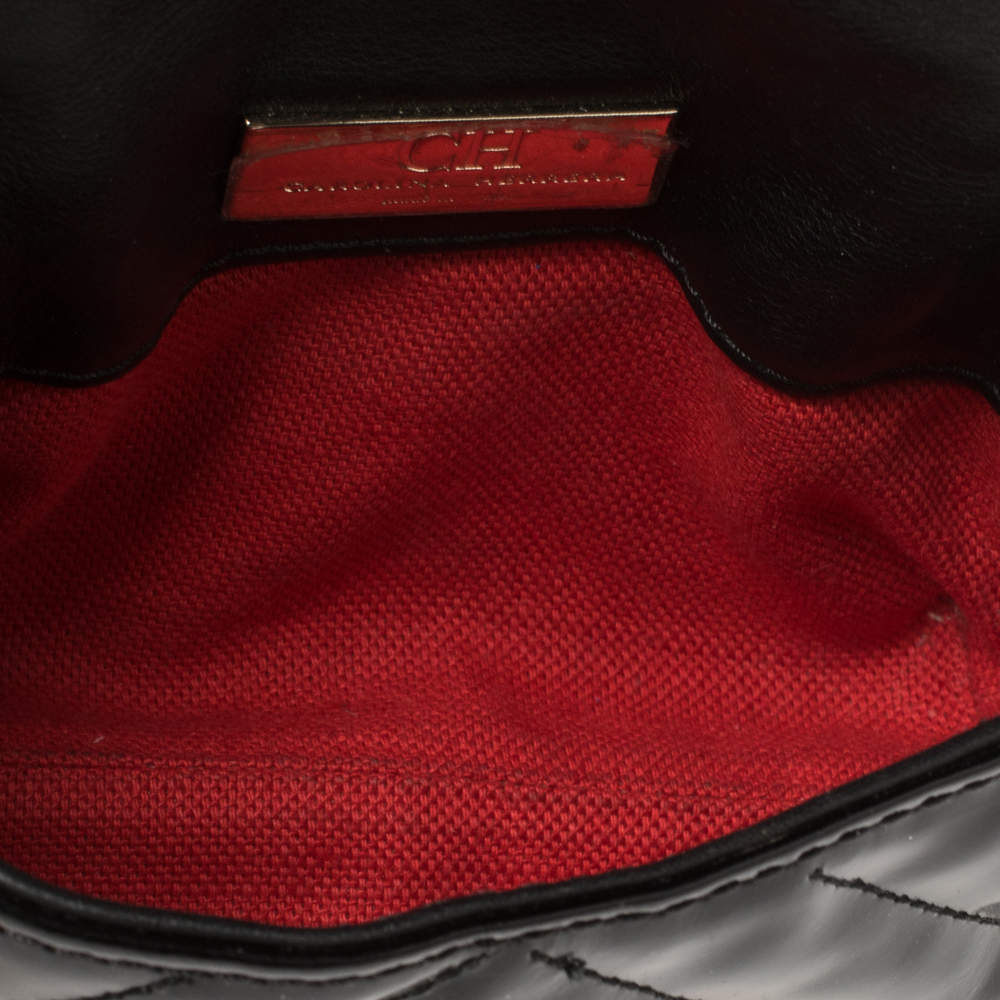 Carolina Herrera Black Chevron Quilt Patent Leather Mini Bimba Chain Bag  Carolina Herrera