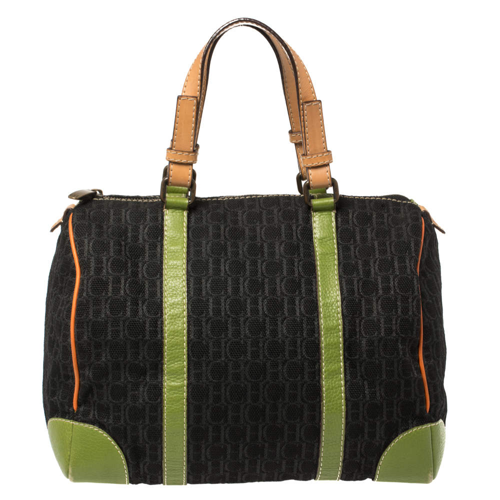 Pre Owned Carolina Herrera Multicolor Signature Canvas and Leather Andy Boston Bag