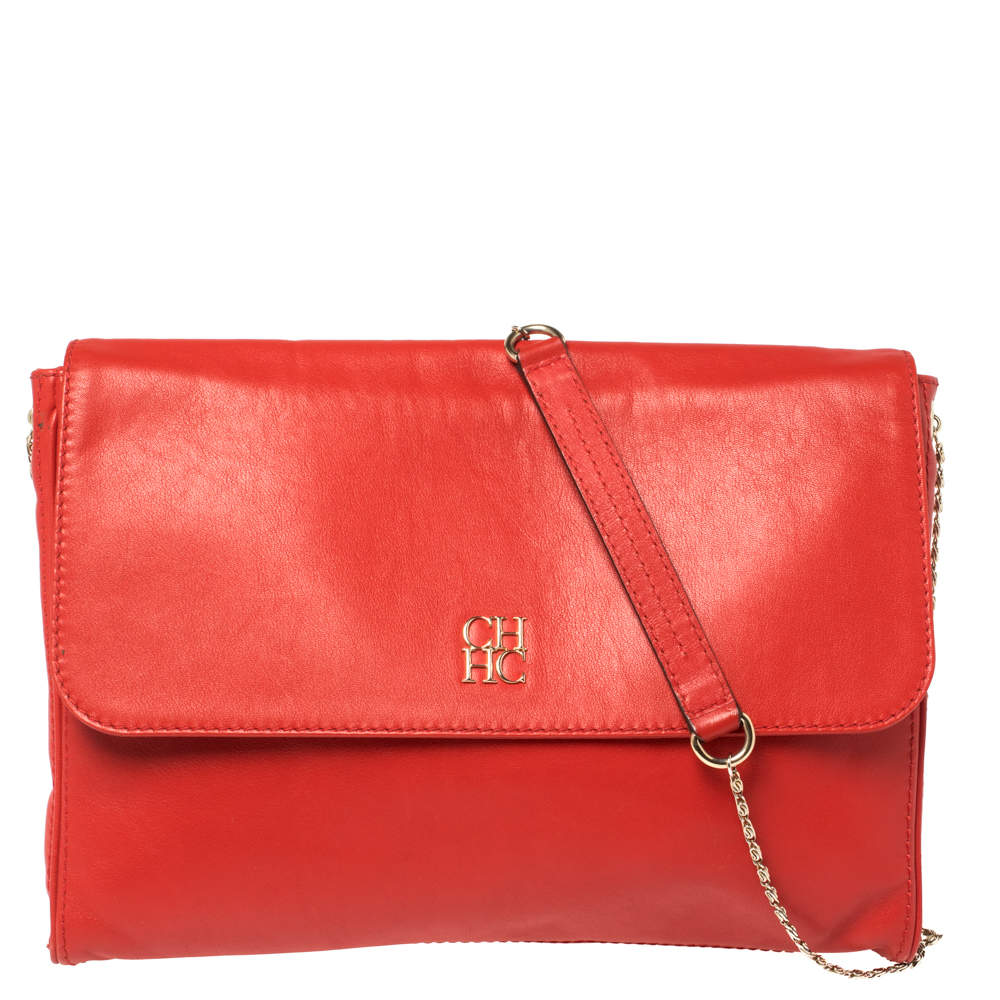 Carolina Herrera Crimson Red Leather Flap Chain Shoulder Bag Carolina ...