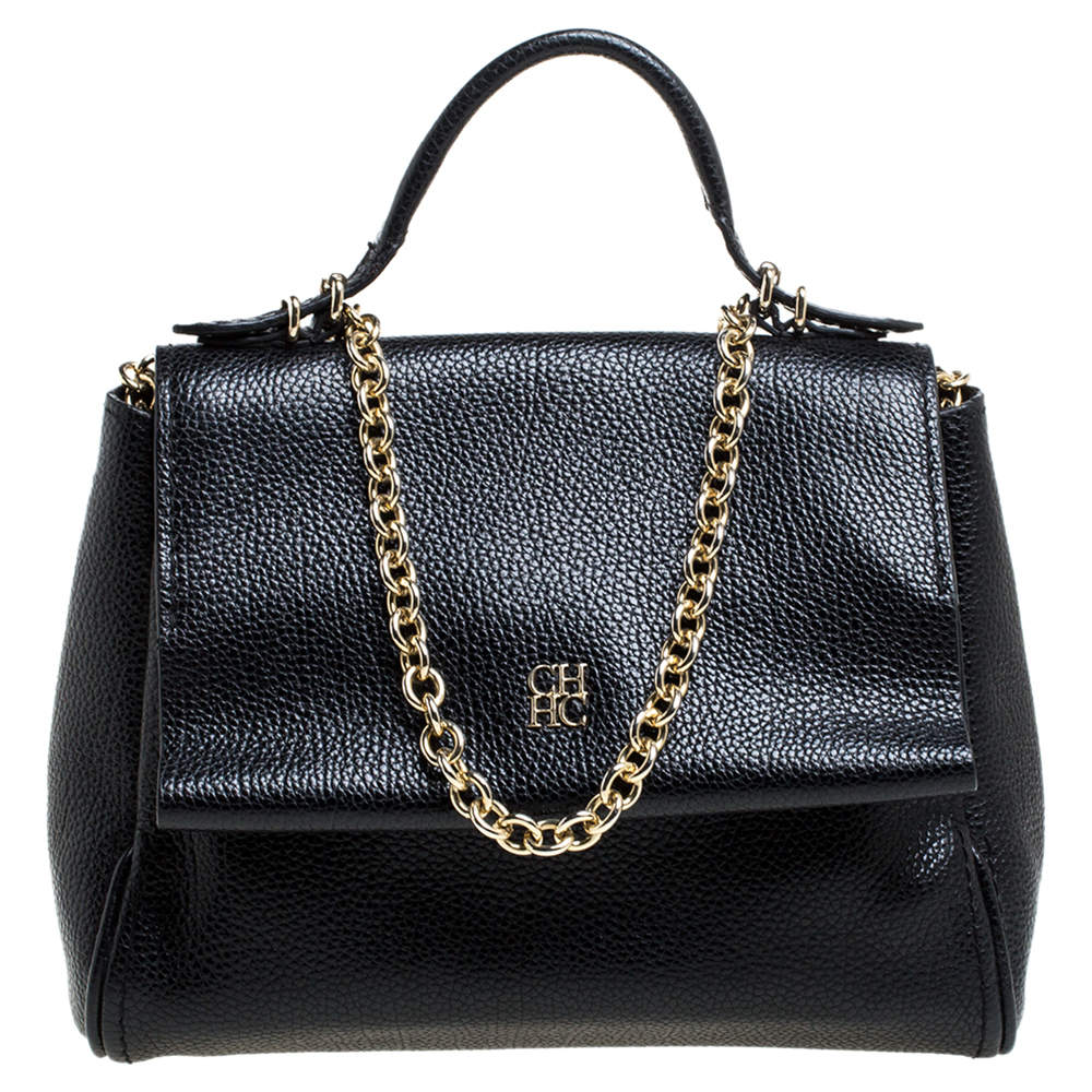 Pre Owned Carolina Herrera Black Leather Mini Minuetto Flap Bag