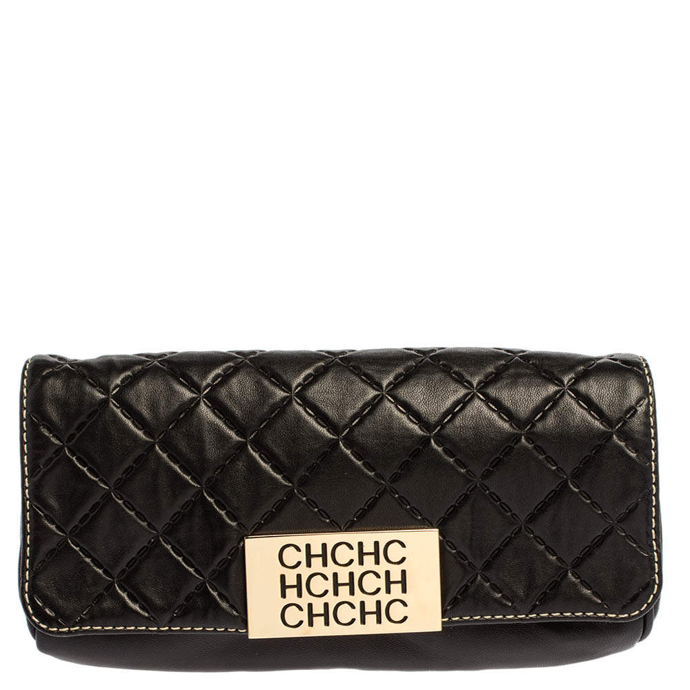 Pre Owned Carolina Herrera Black Quilted Leather Clutch