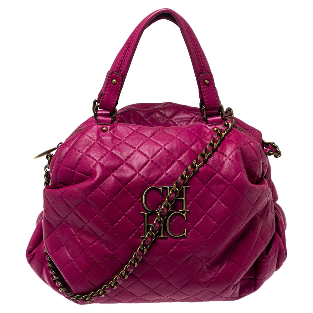 Pre Owned Carolina Herrera Fuchsia Quilted Leather Bowler Bag
