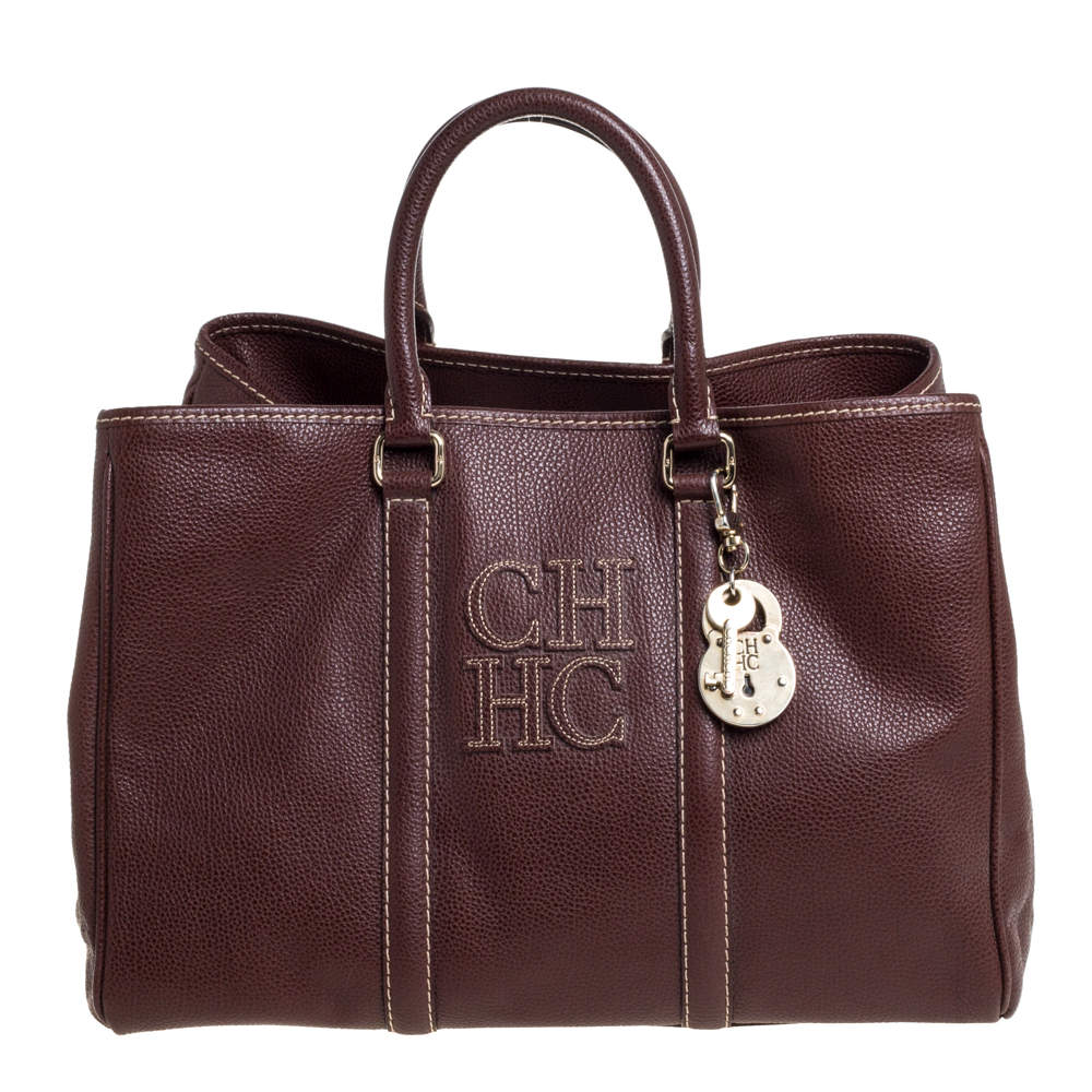 Pre Owned Carolina Herrera Brown Pebbled Leather Matteo Tote