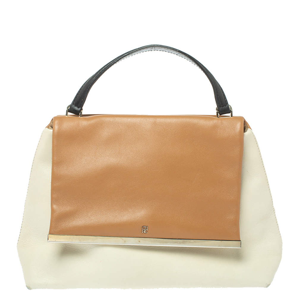 Carolina Herrera Tri Color Leather Top Handle Bag