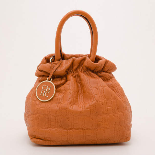 Pre Owned Carolina Herrera Orange Pleated Bag 