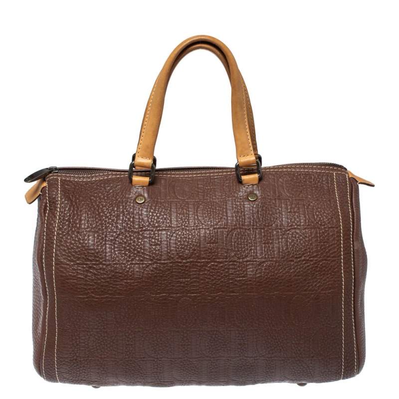 Pre Owned Carolina Herrera Brown Monogram Leather Large Andy Boston Bag