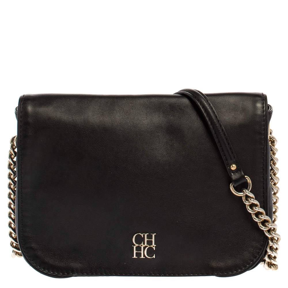 Pre Owned Carolina Herrera Black Leather New Baltazar Shoulder Bag