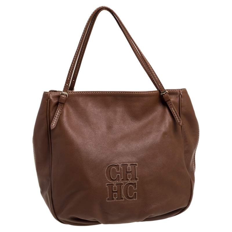Pre Owned Carolina Herrera Brown Leather Hobo