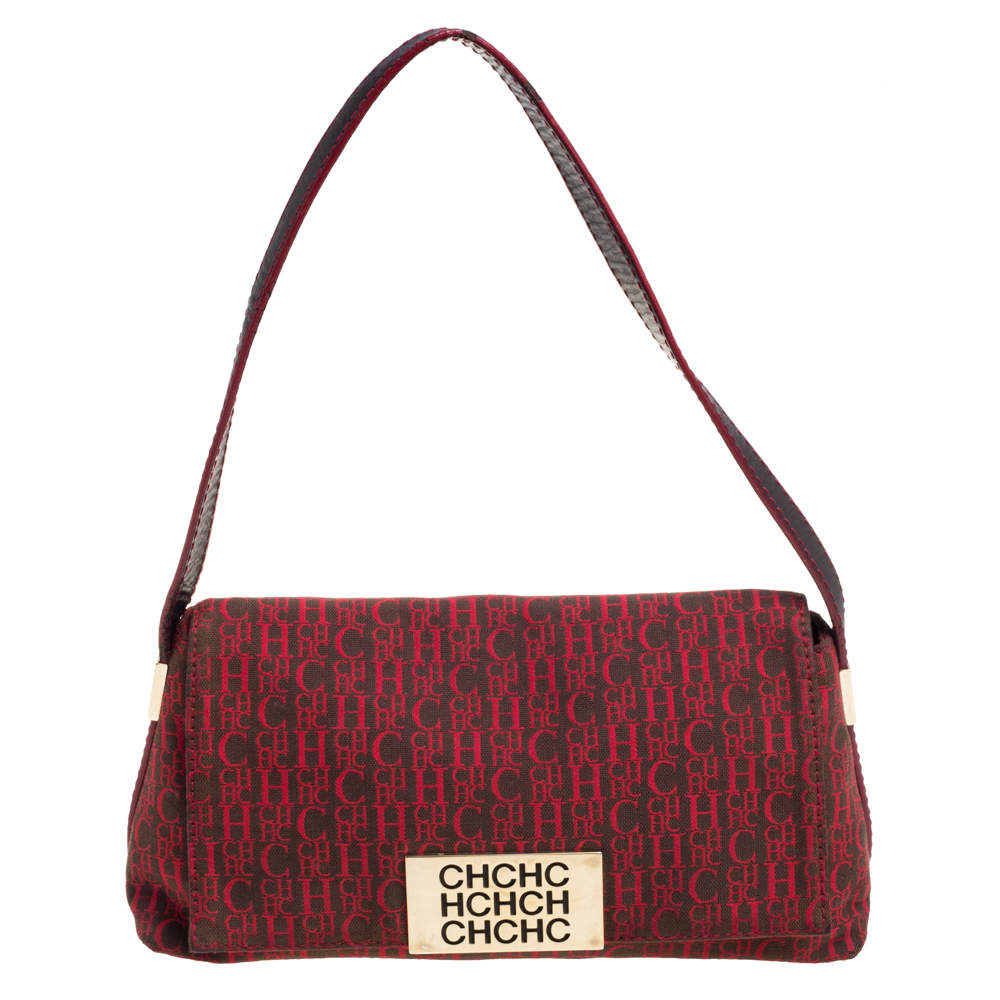 Carolina Herrera Red Monogram Canvas and Leather Shoulder Bag