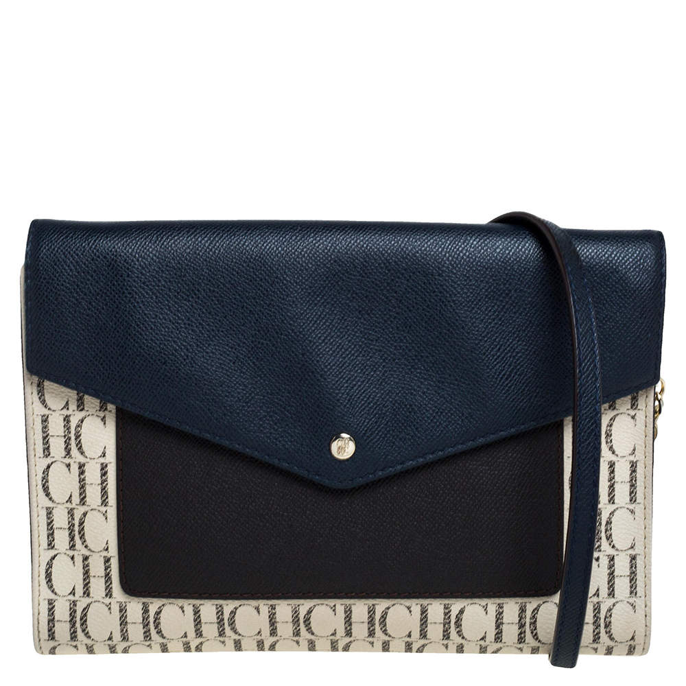 Pre Owned Carolina Herrera Multicolor Monogram Coated Canvas and Leather Envelope Flap Shoulder Bag