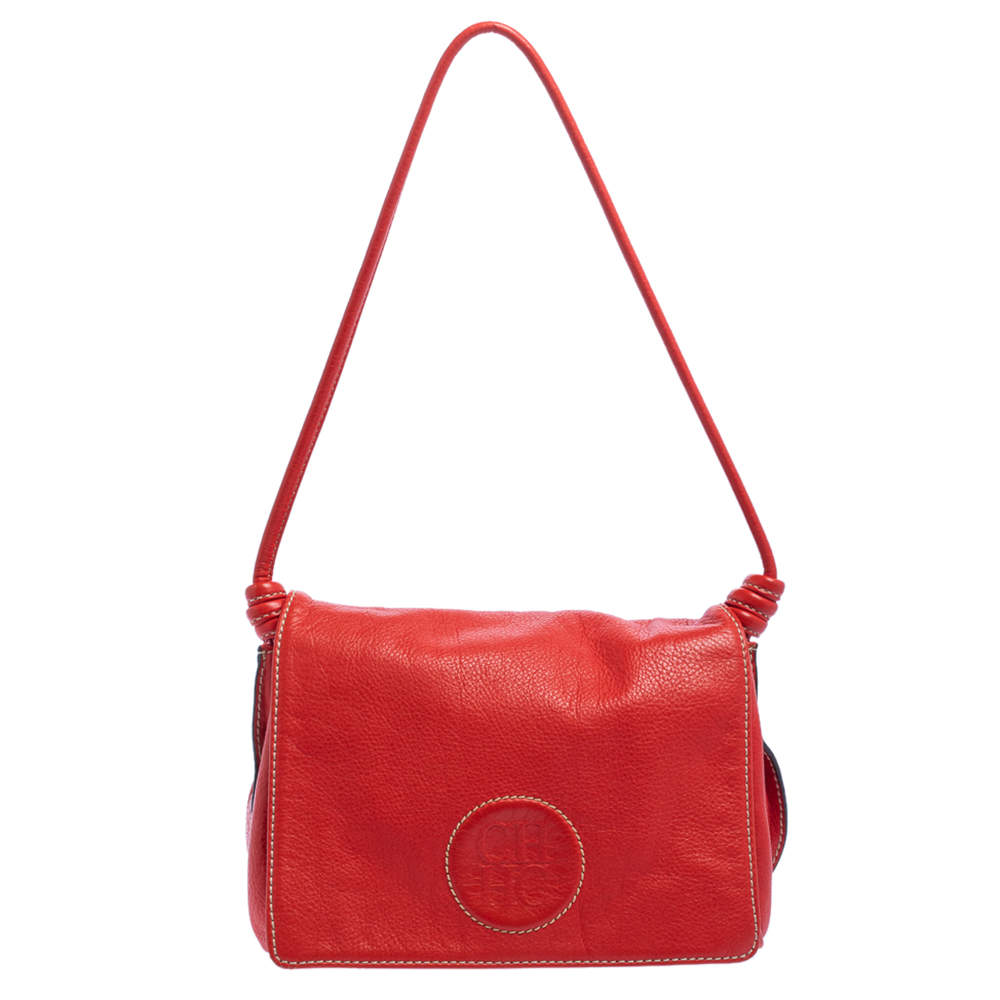 Carolina Herrera Red Leather Flap Shoulder Bag