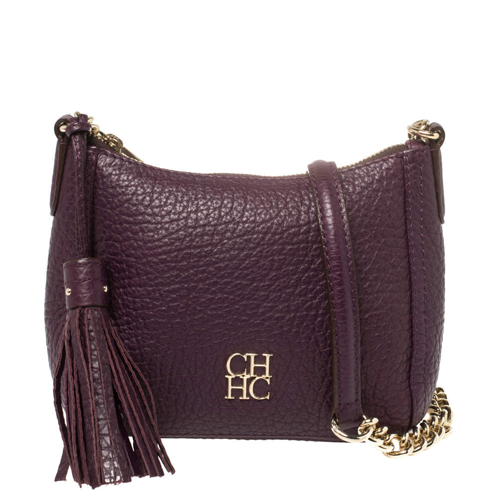 Pre Owned Carolina Herrera Purple Leather Chain Tassel Crossbody Bag