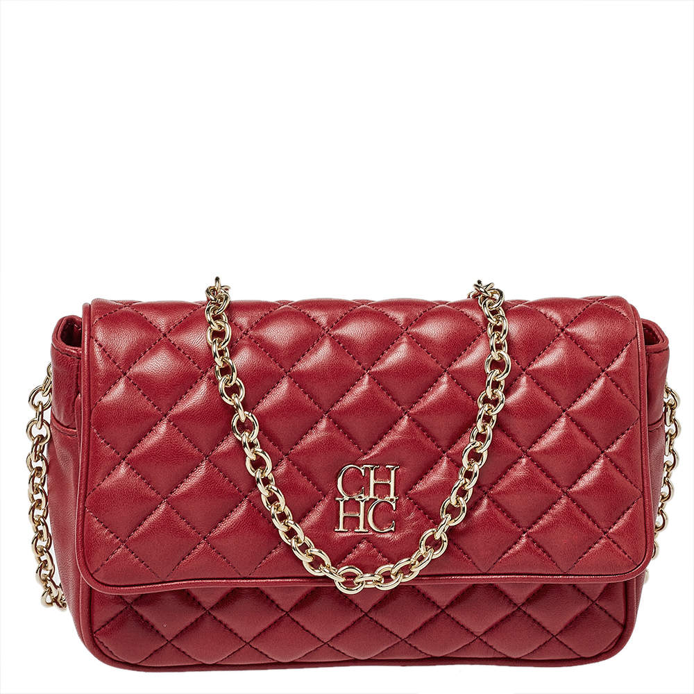 Pre Owned Carolina Herrera Red Quilted Leather Shoulder Bag
