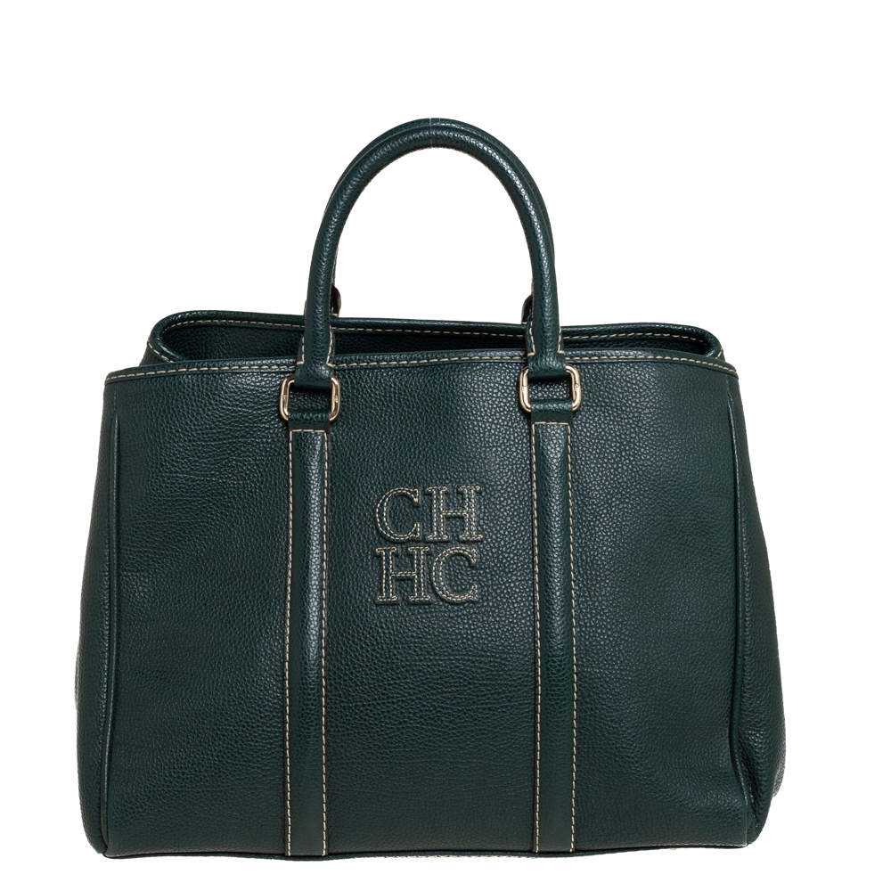 Pre Owned Carolina Herrera Green Leather Andy Tote