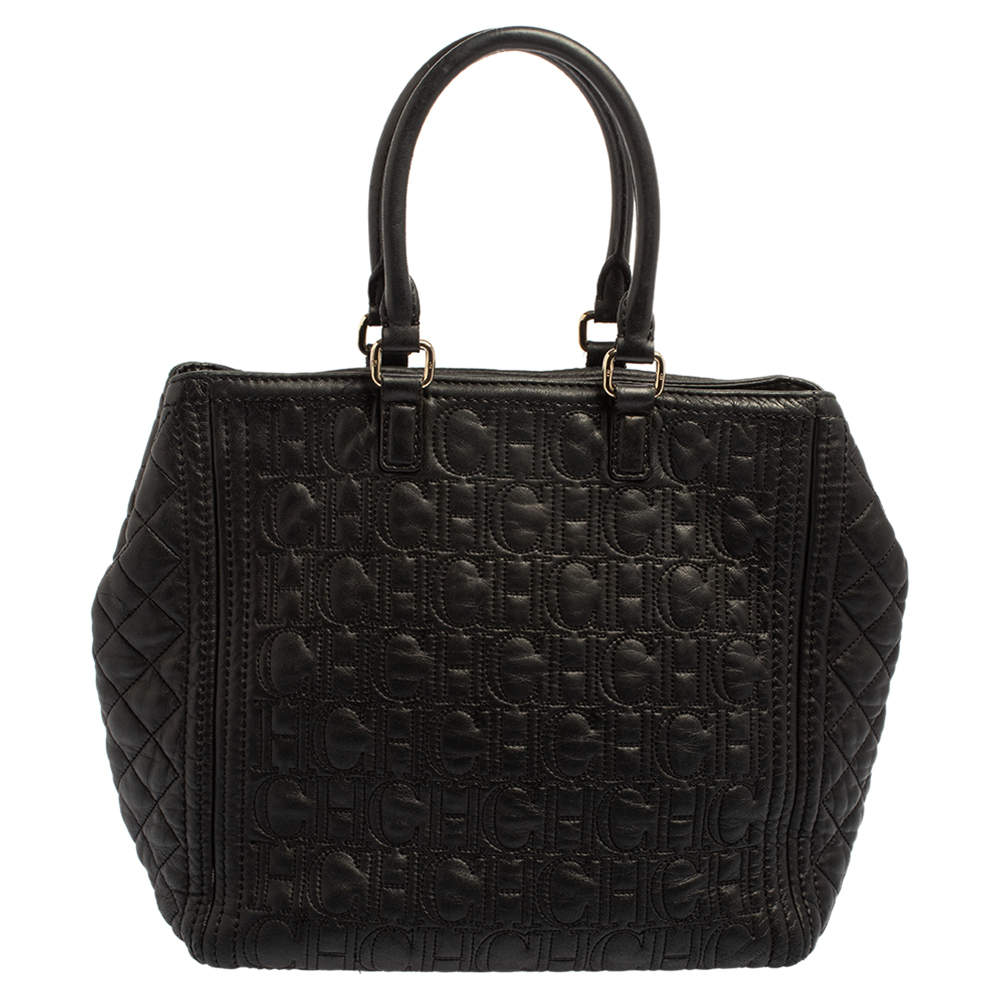 Pre Owned Carolina Herrera Monogram Embossed and Quilted Leather Tote