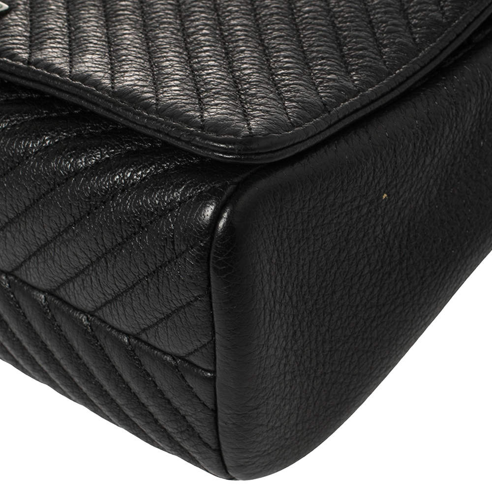 Pre-owned Carolina Herrera Black Chevron Leather Bimba Flap Bag